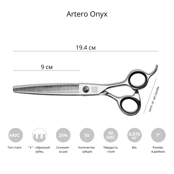 Филировочные ножницы для стрижки собак Artero Onyx 7 дюймов - Все фото. - 2